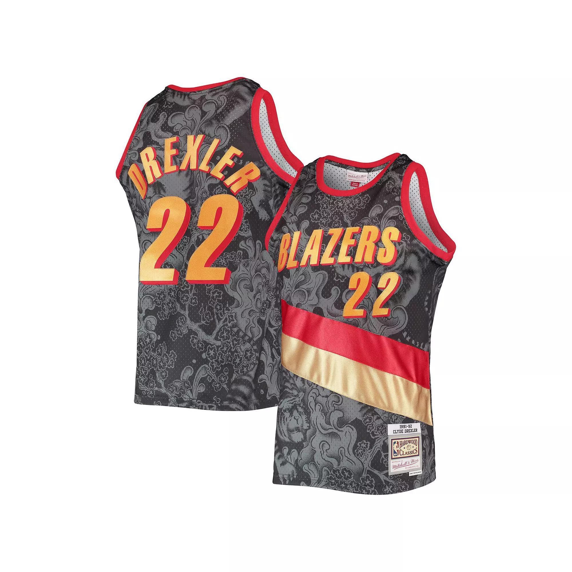 Men's Mitchell & Ness Clyde Drexler Black Portland Trail Blazers Hardwood Classics 1991-92 Lunar New Year Swingman Jersey, Size: Large Product Image