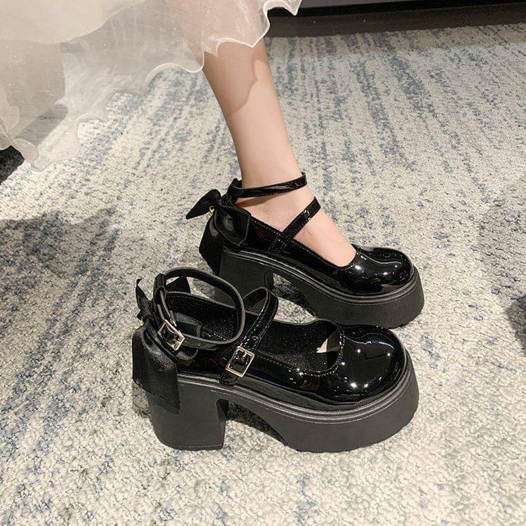 Block Heel Platform Plain Mary Jane Pumps Product Image