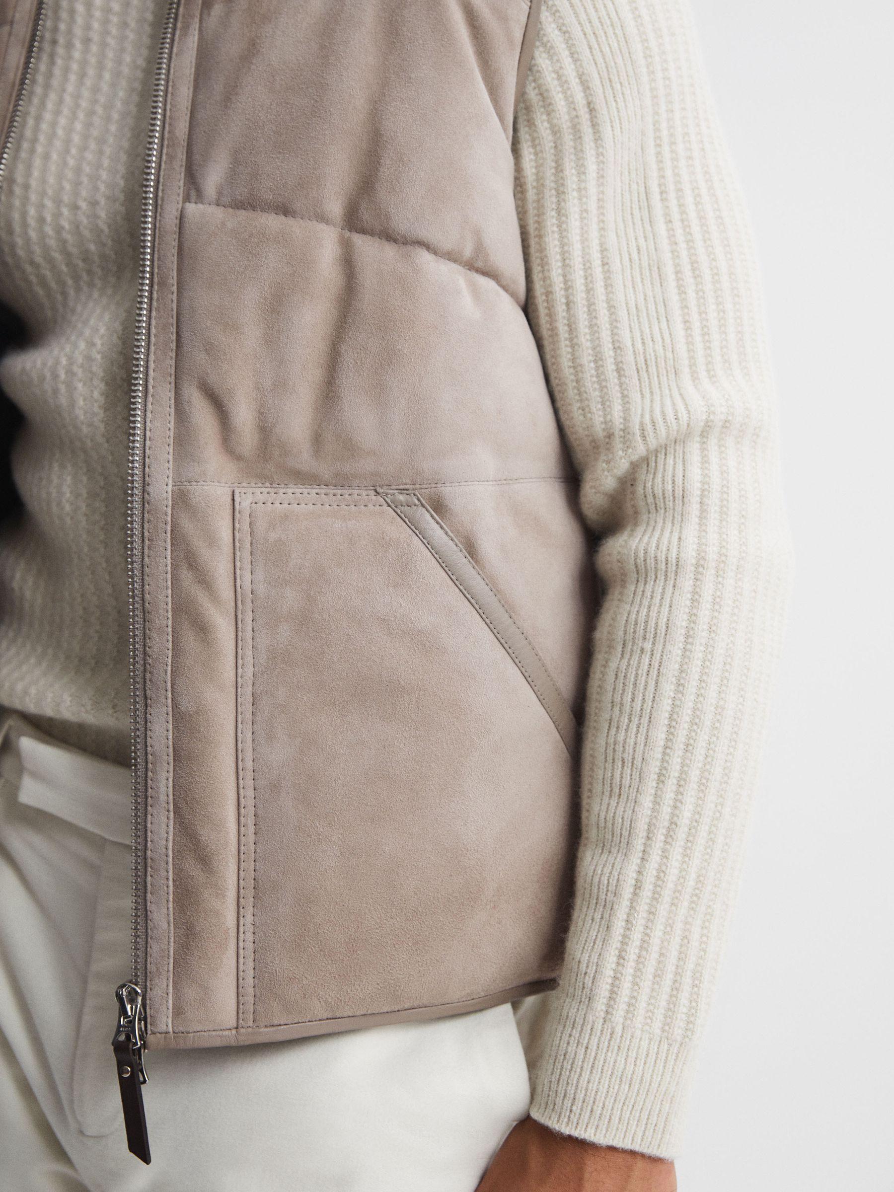 Suede Quilted Sleeveless Gilet in Taupe Product Image