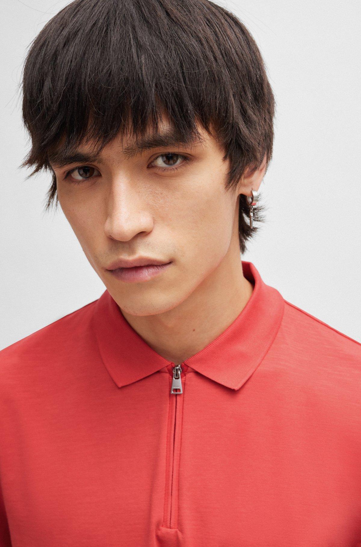 Cotton-blend polo shirt with zip placket Product Image
