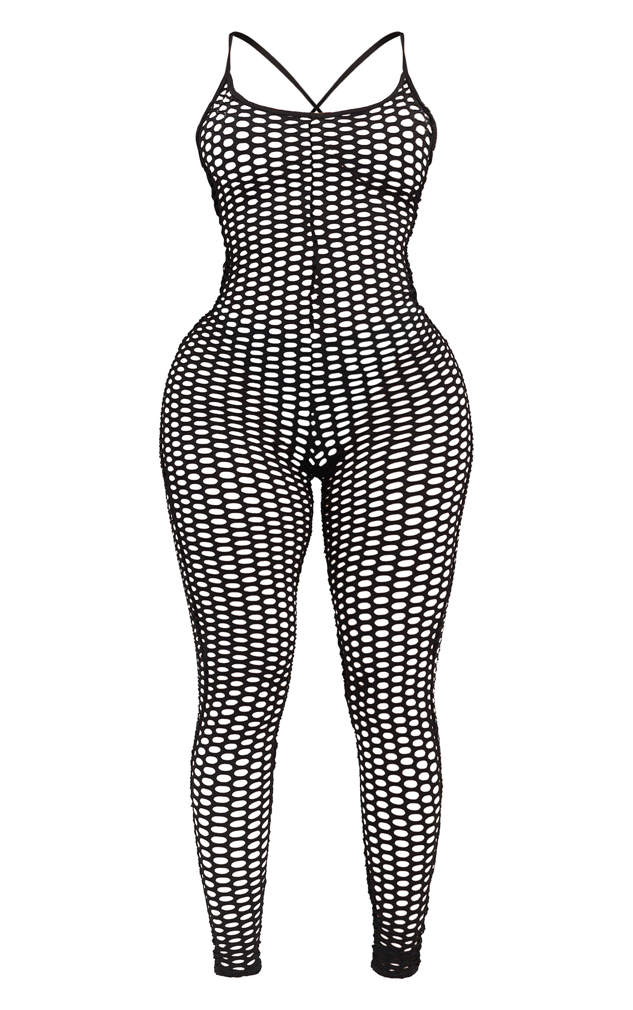 Shape Black Fishnet Strappy Jumpsuit Product Image