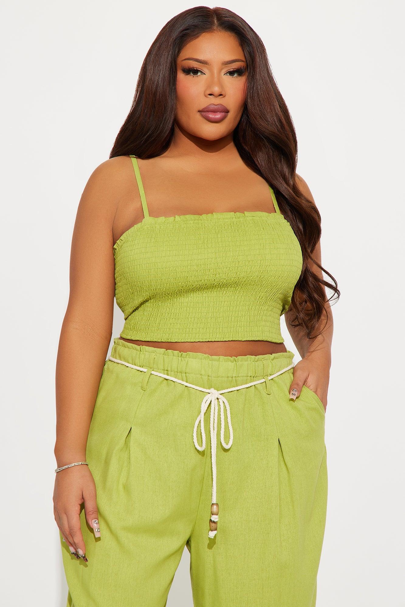 Karina Linen Pant Set - Chartreuse Product Image