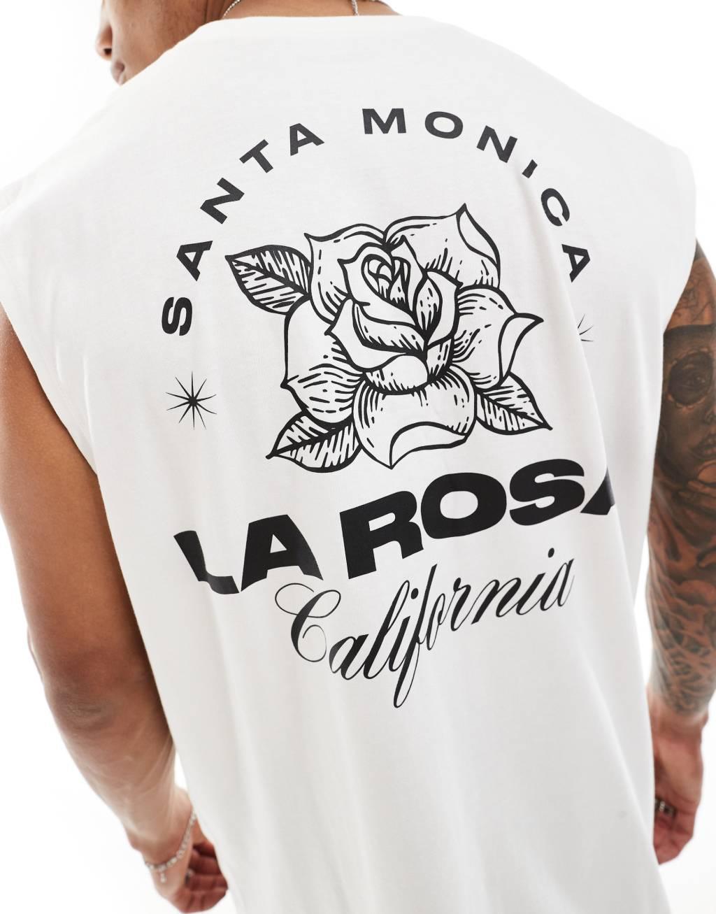 ASOS DESIGN oversized tank in white with Santa Monica back print Product Image