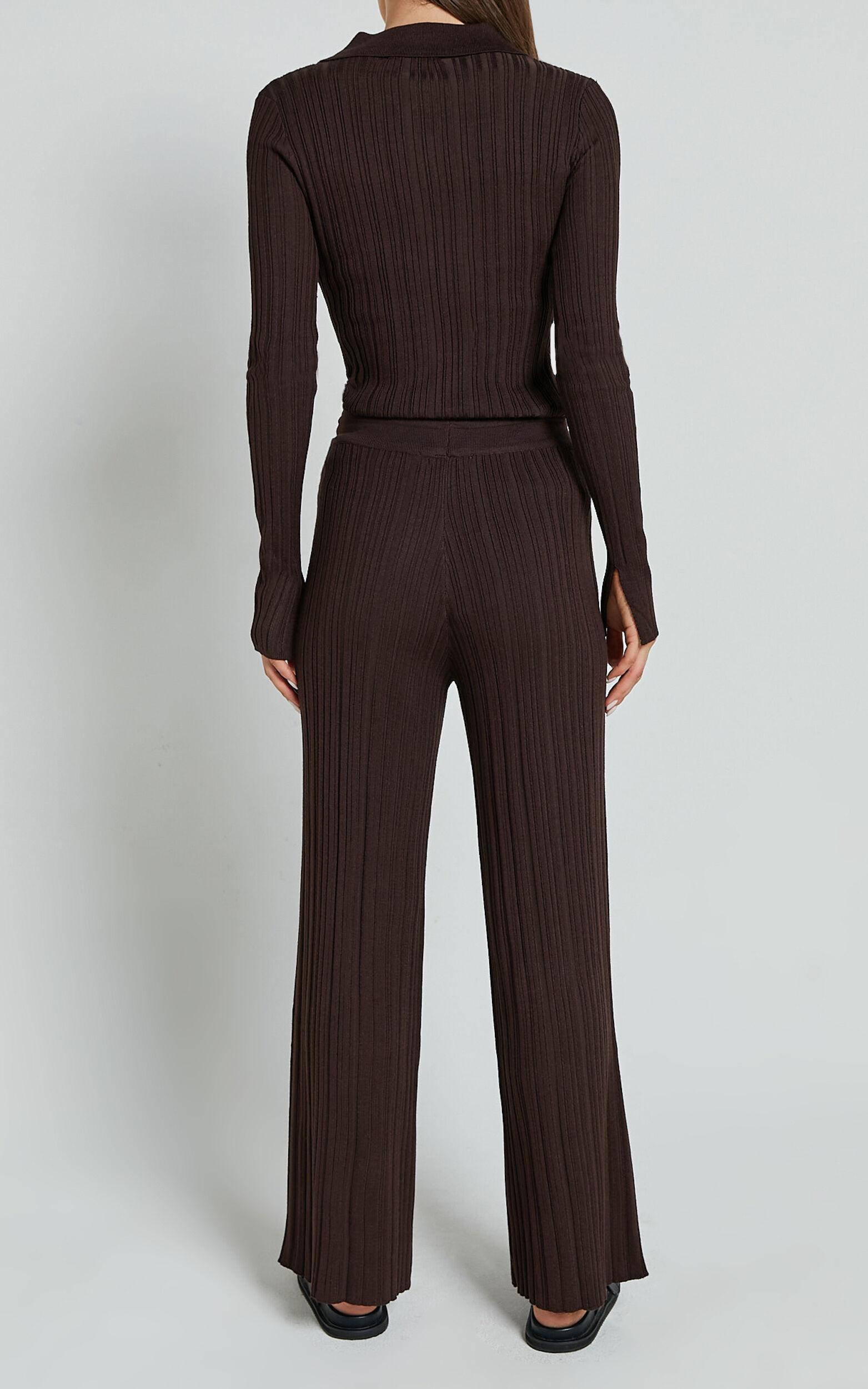 Kelsey Pants - High Drawstring Waist Knit Pants in Chocolate Product Image
