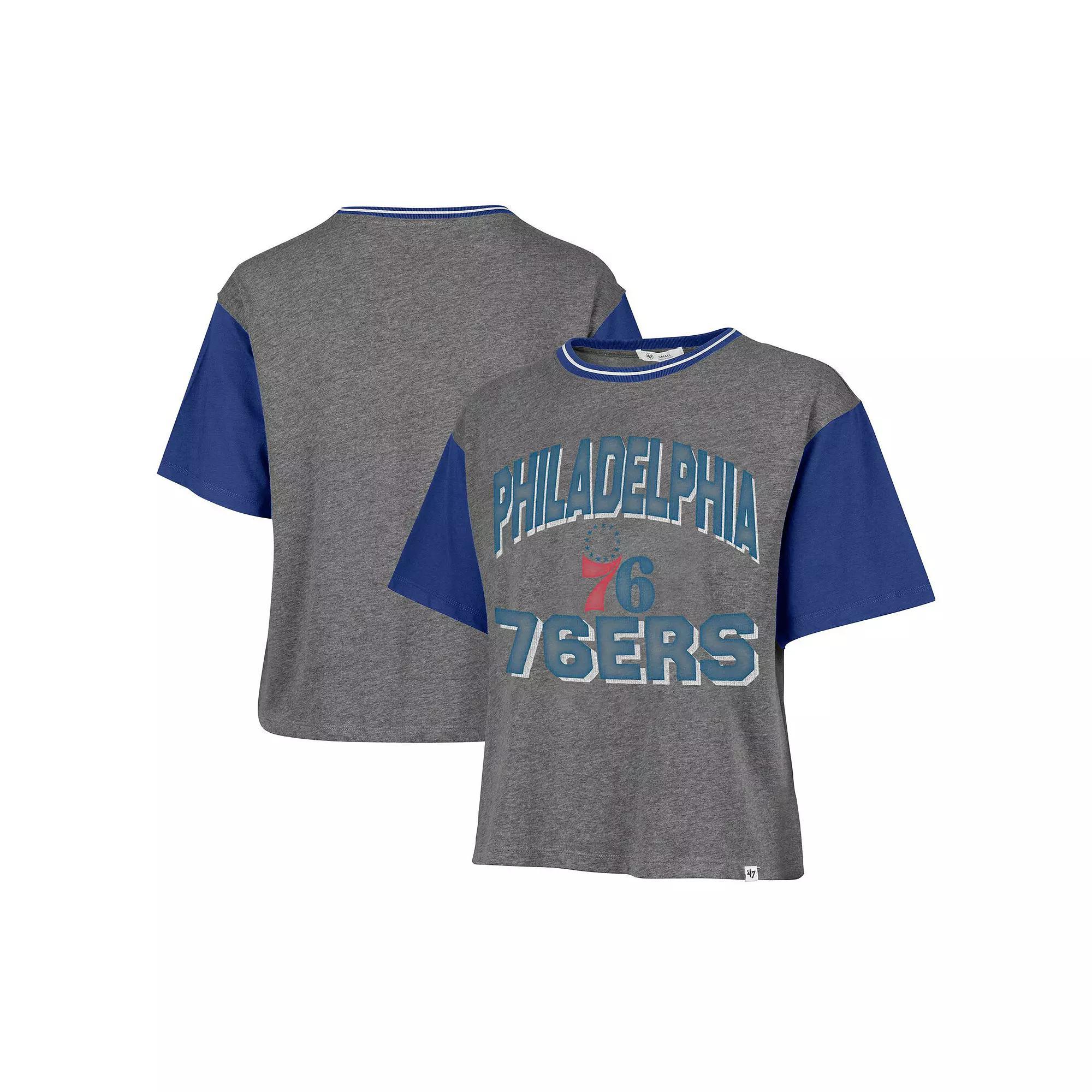 Women's '47 Gray Philadelphia 76ers Rise Clubhouse Ziggy Color Block T-Shirt,  Product Image