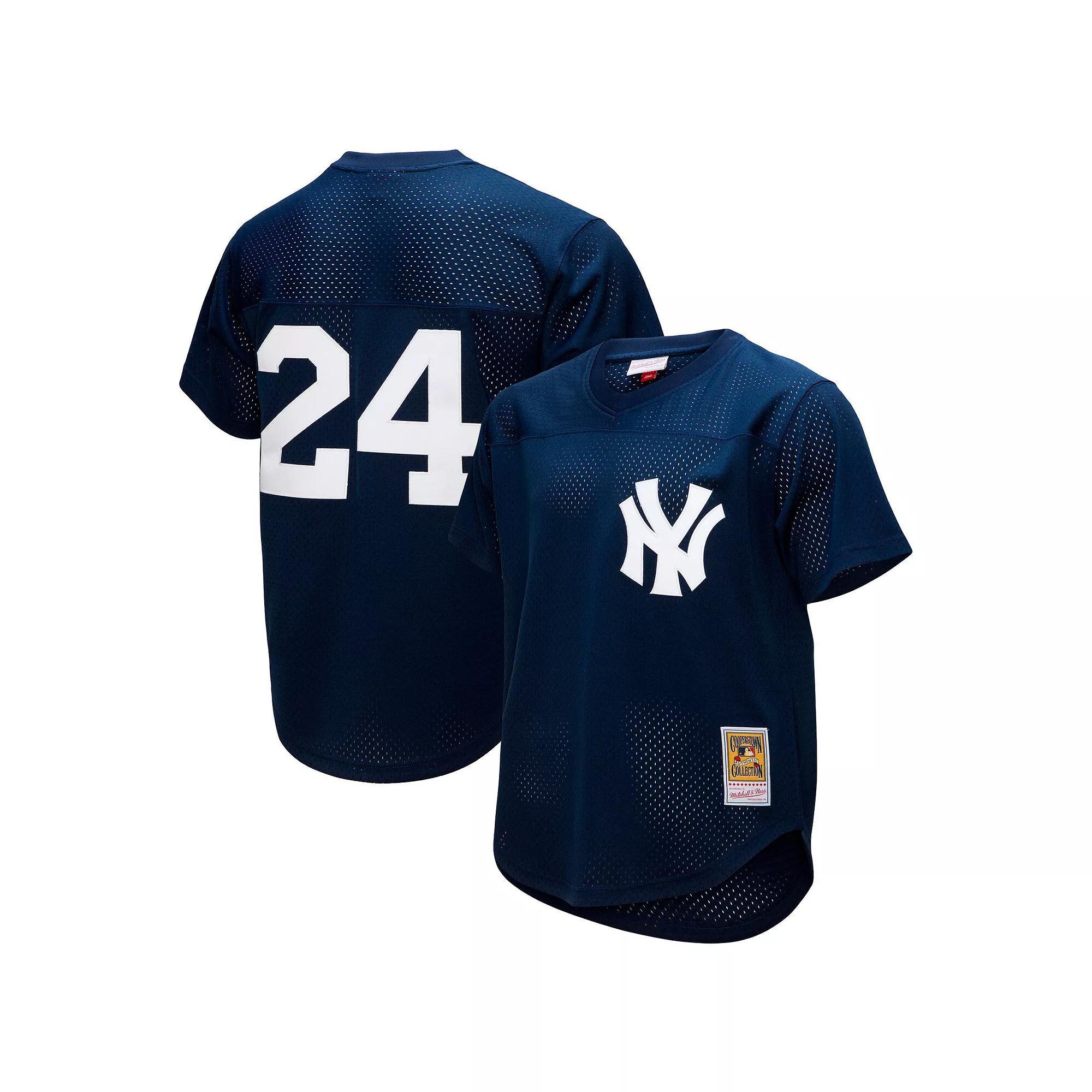 Men's Mitchell & Ness Rickey Henderson Navy New York Yankees Cooperstown Collection Mesh Batting Practice Button-Up Jersey,  Product Image