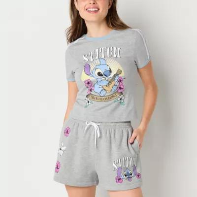 Juniors Stitch Floral Ringer Tee Womens Crew Neck Short Sleeve Stitch Graphic T-Shirt Product Image