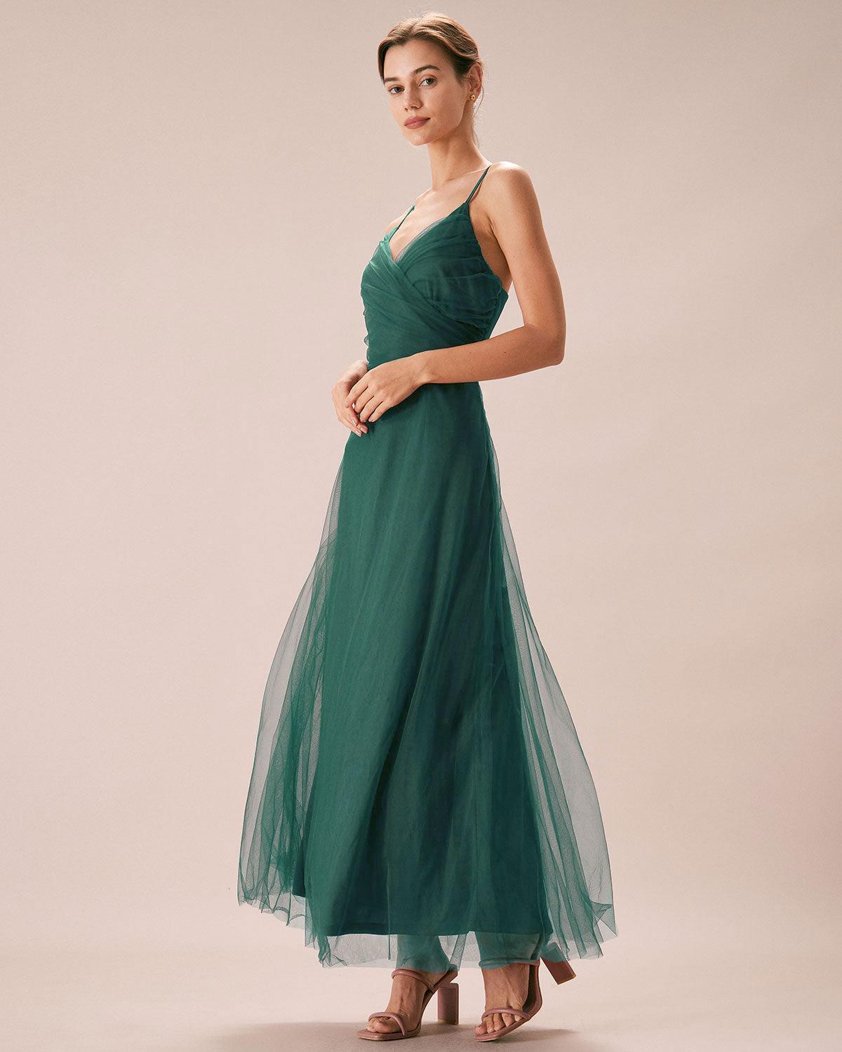 Green Mesh Wrap Slip Maxi Dress Product Image