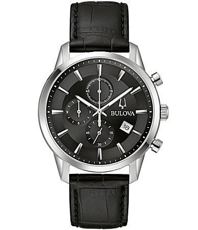 Bulova Sutton Collection Mens Chronograph Black Leather Strap Watch Product Image