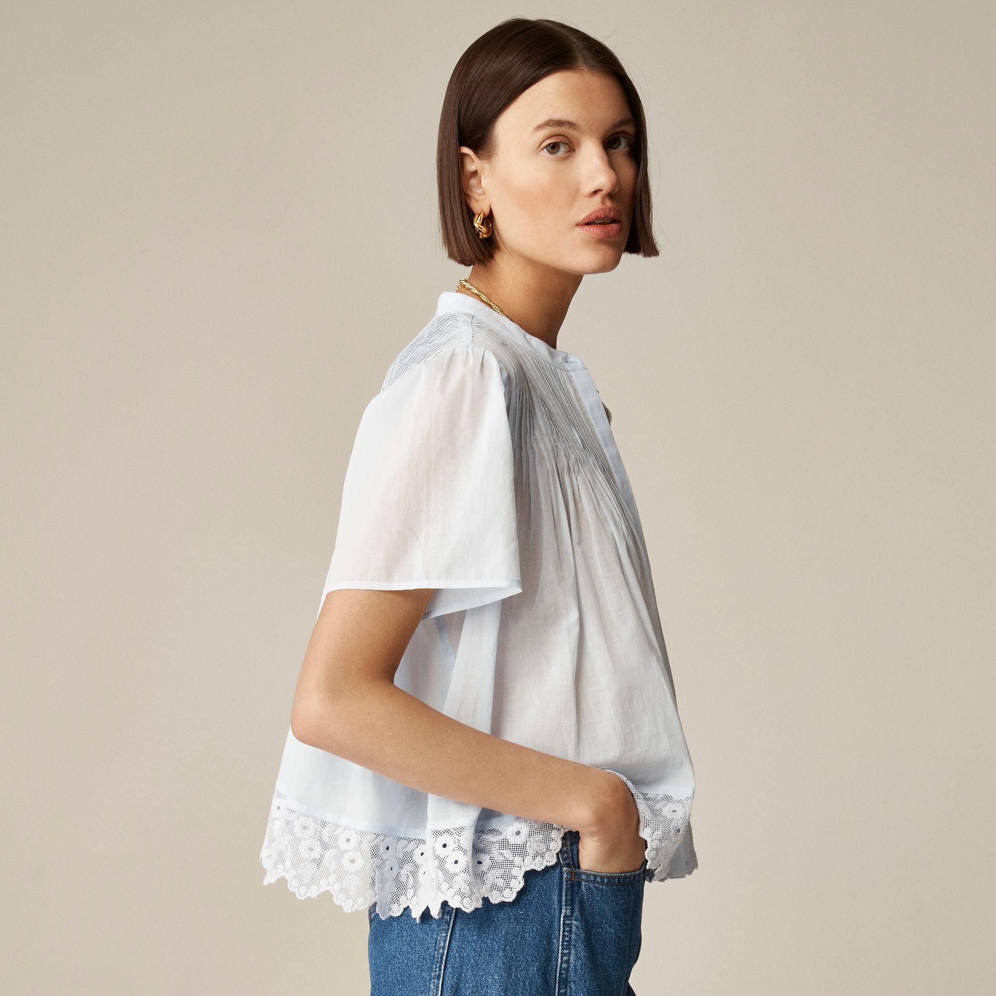 Lace-trim pintuck top in cotton voile Product Image