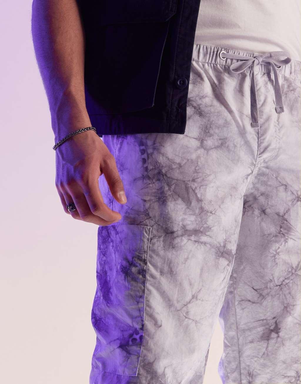 ASOS DESIGN parachute cargo pants in tie dye print Product Image