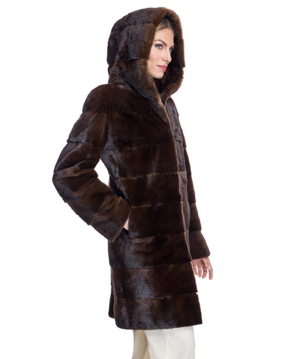 Horizontal Hooded Mink Coat Product Image