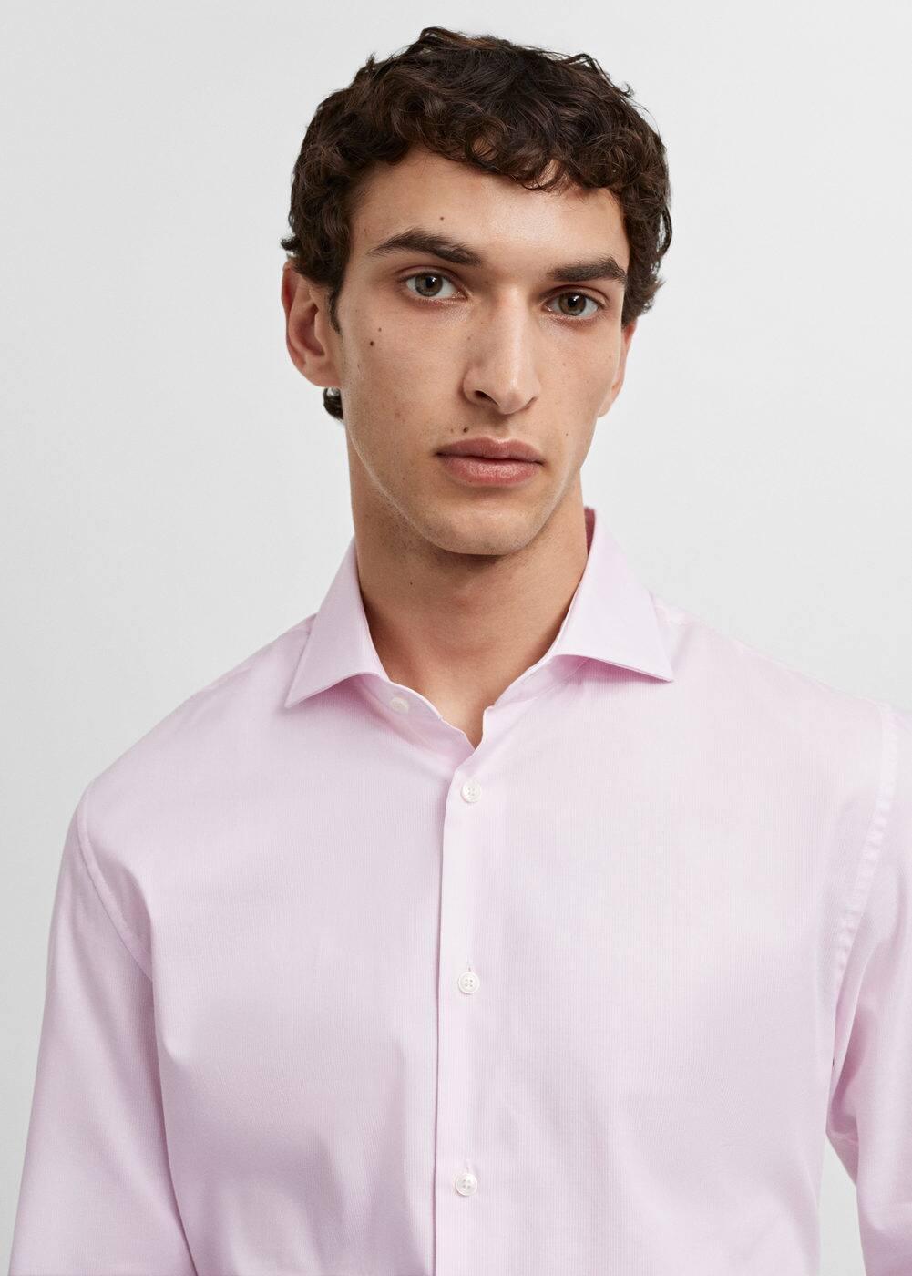 Slim-fit micro-stripe twill suit shirt - Men | MANGO USA Product Image