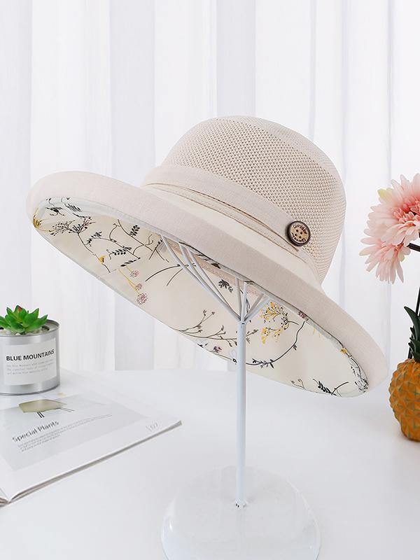 Hollow Lace-Up Printed Split-Joint Sun Hat Product Image
