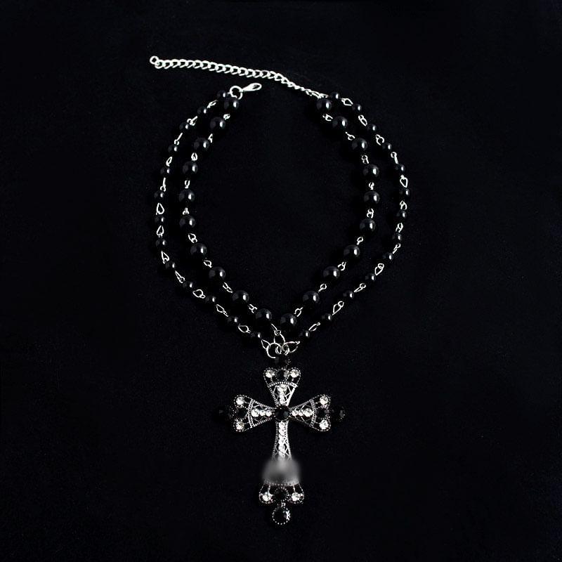 Cross Pendant Layered Bead Alloy Choker Product Image