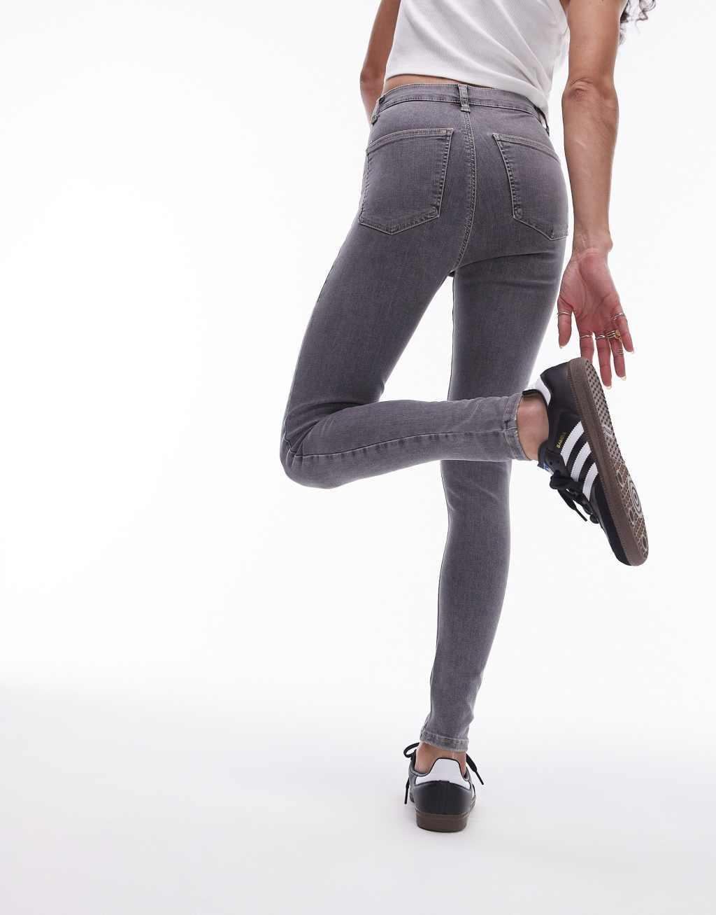 Topshop Joni high rise super skinny jean in gray Product Image