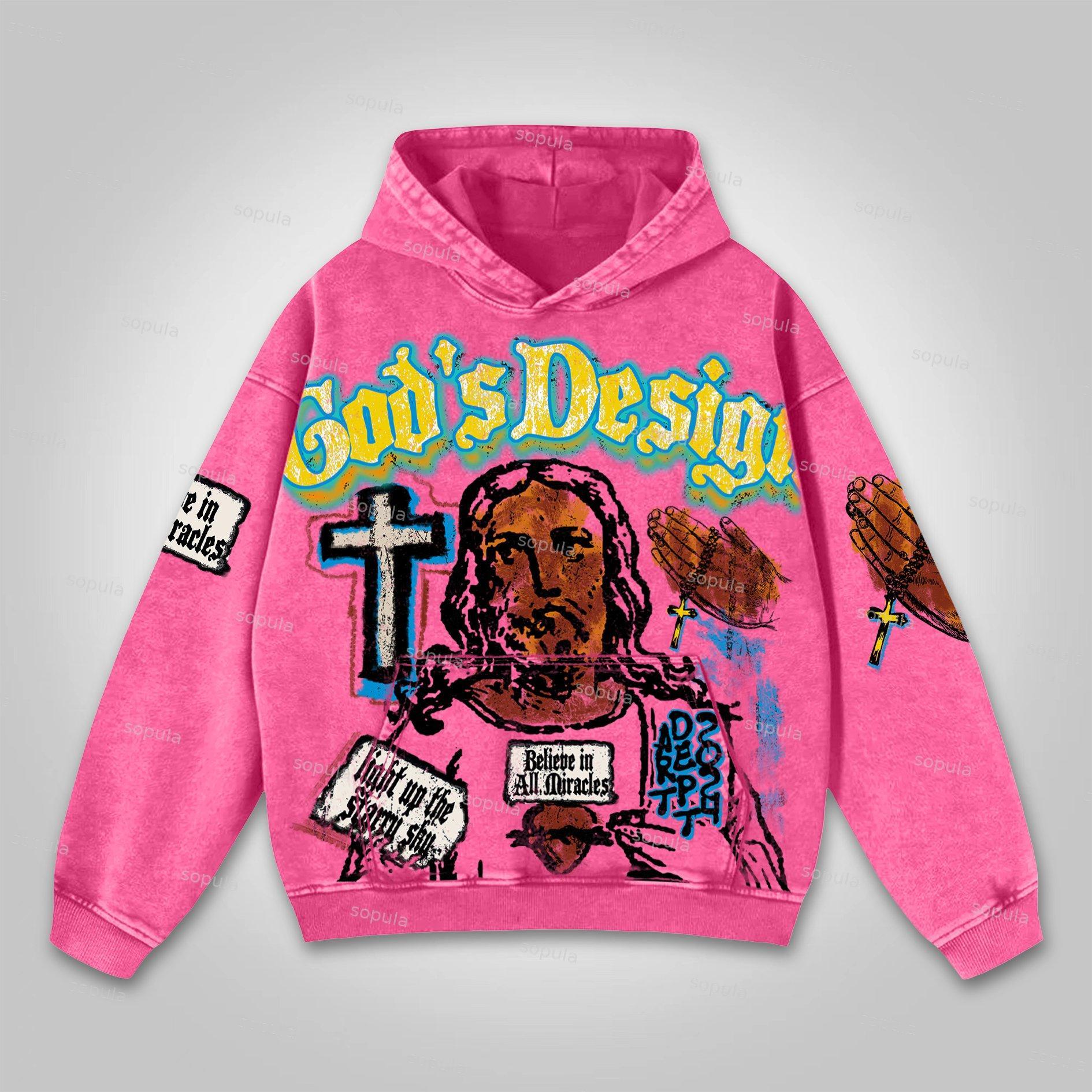 Vintage Jesus Graffiti Graphic God Design Washed Pocket Hoodie Product Image
