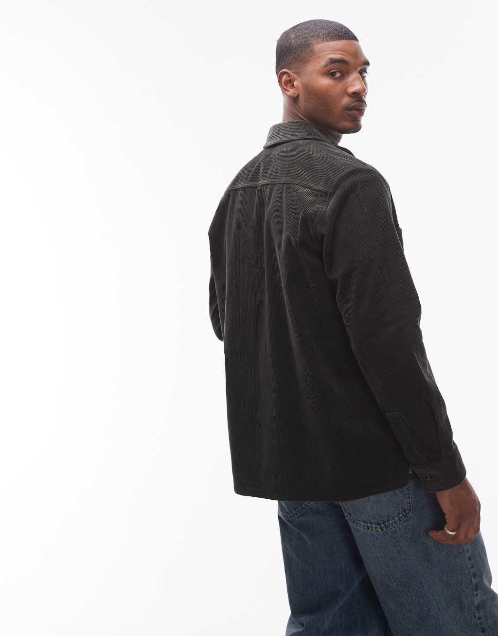 ARKET cord overshirt with front patch pockets in dark khaki Product Image