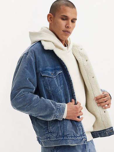 Relaxed Fit Corduroy Sherpa Trucker Jacket Product Image