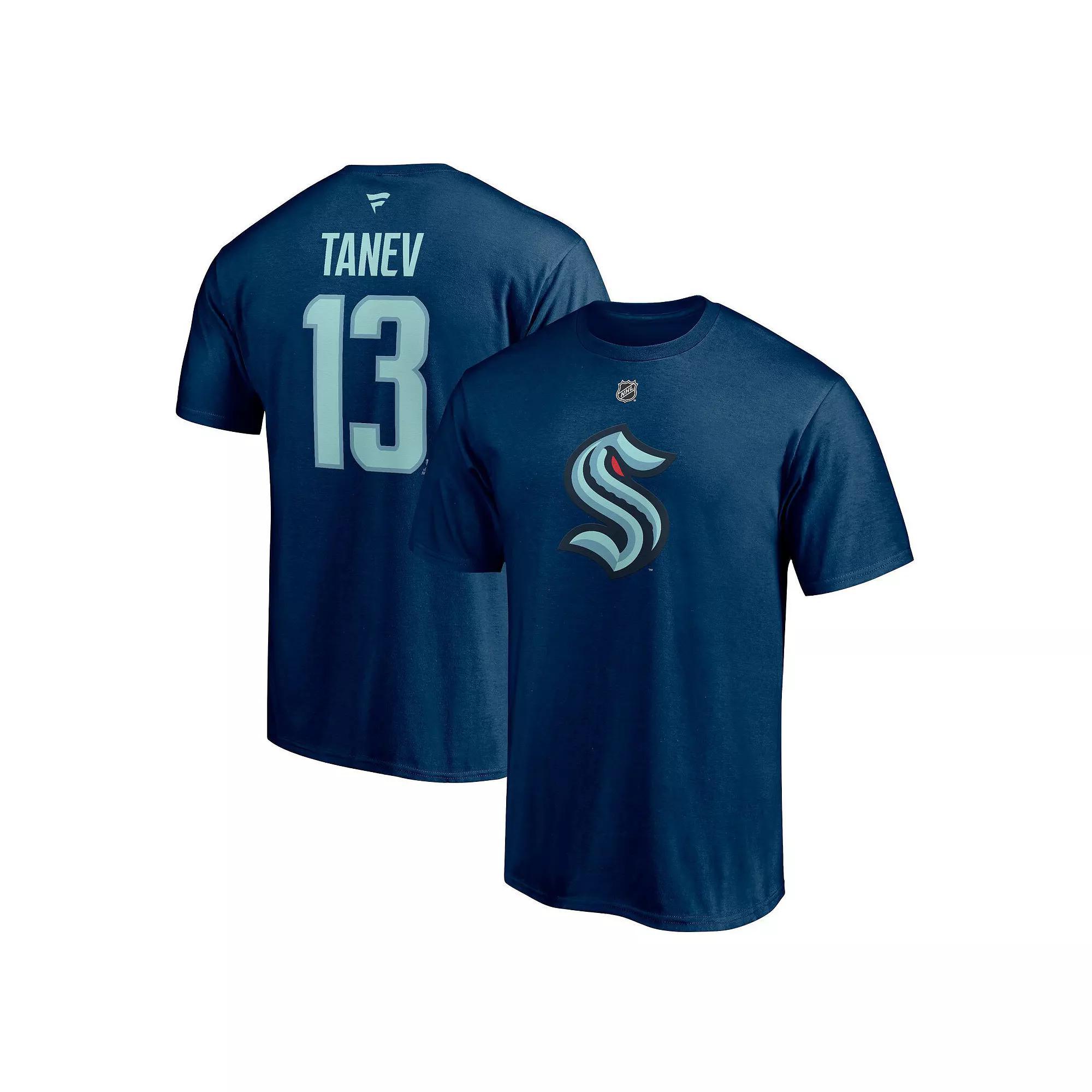 Men's Fanatics Branded Brandon Tanev Deep Sea Blue Seattle Kraken Authentic Stack Name & Number T-Shirt, Size: Small, Krk Blue Product Image