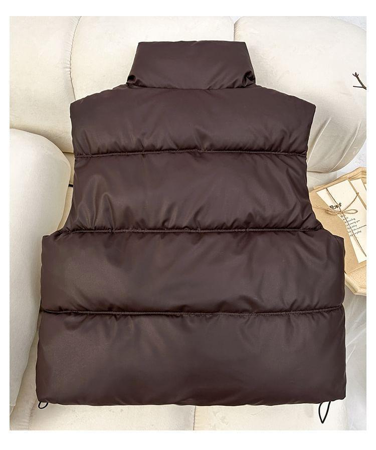 High Neck Plain Zip-Up Puffer Vest Product Image