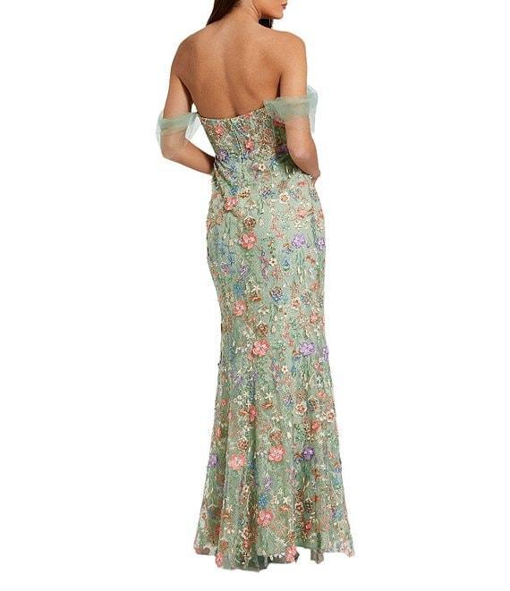 Mac Duggal Embroidered Floral Off-The-Shoulder Neck Draped Sleeve Gown Product Image