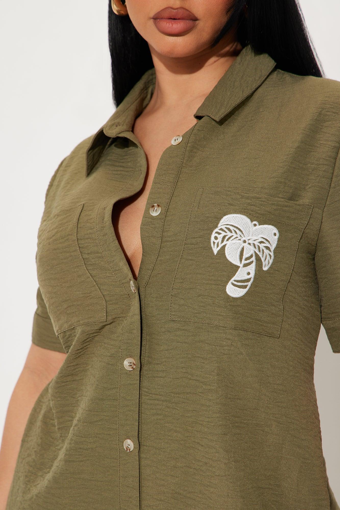 Underneath A Palm Tree Romper - Olive Product Image