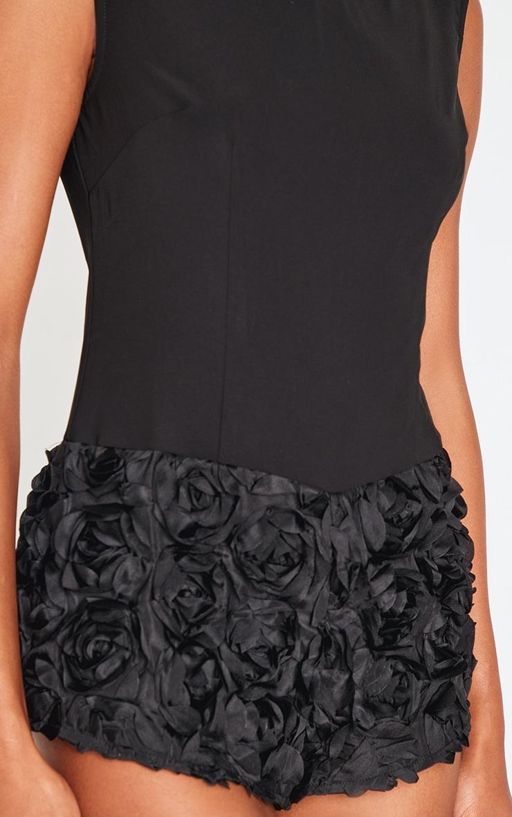 Black Woven Rose Applique Boat Neck Romper Product Image