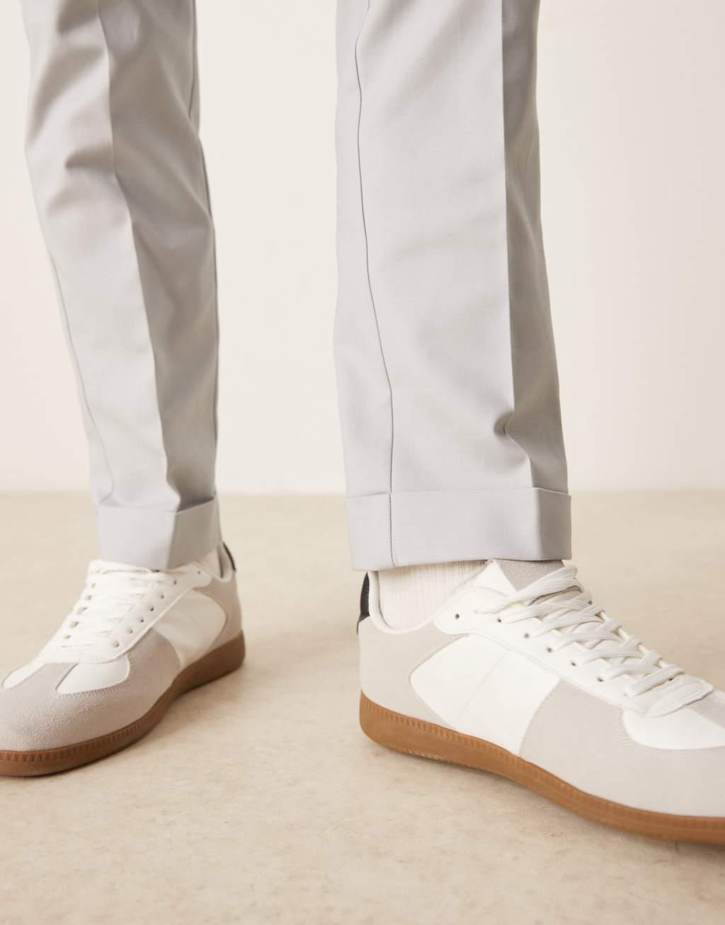 ASOS DESIGN smart slim fit cotton chino pants in light gray Product Image