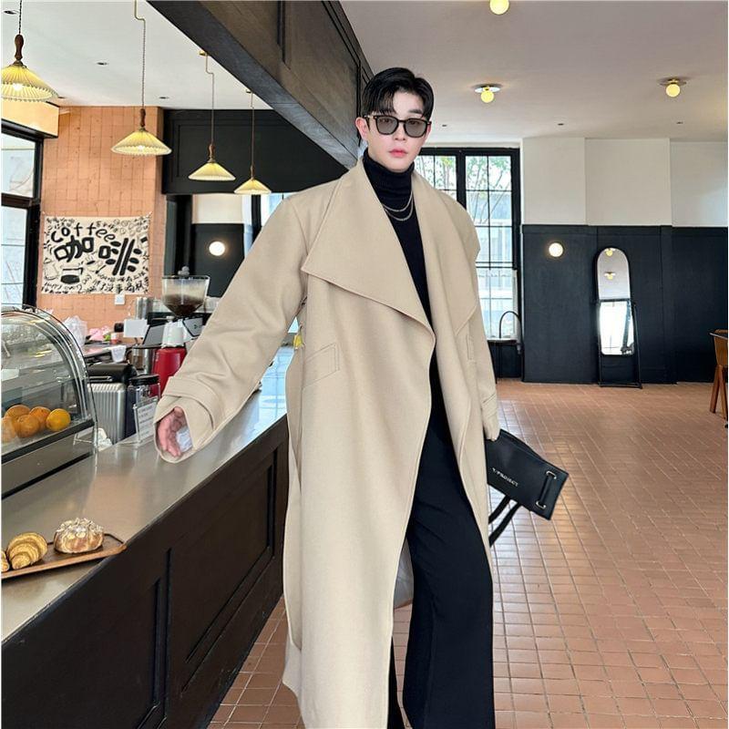 Collar Plain Sashed Midi Coat Product Image