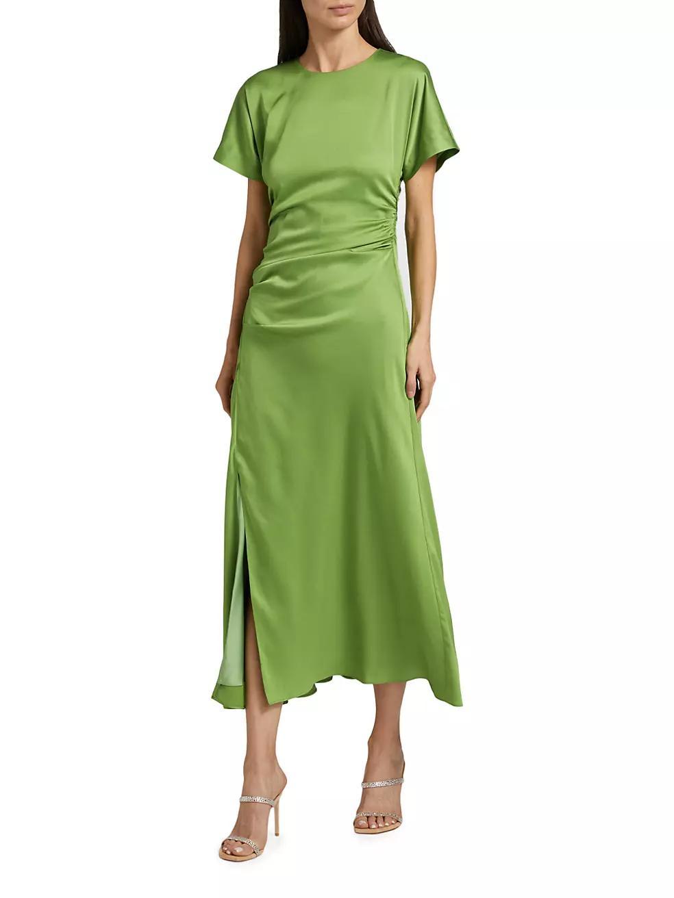 Marabella Draped Satin Front-Slit Midi-Dress Product Image