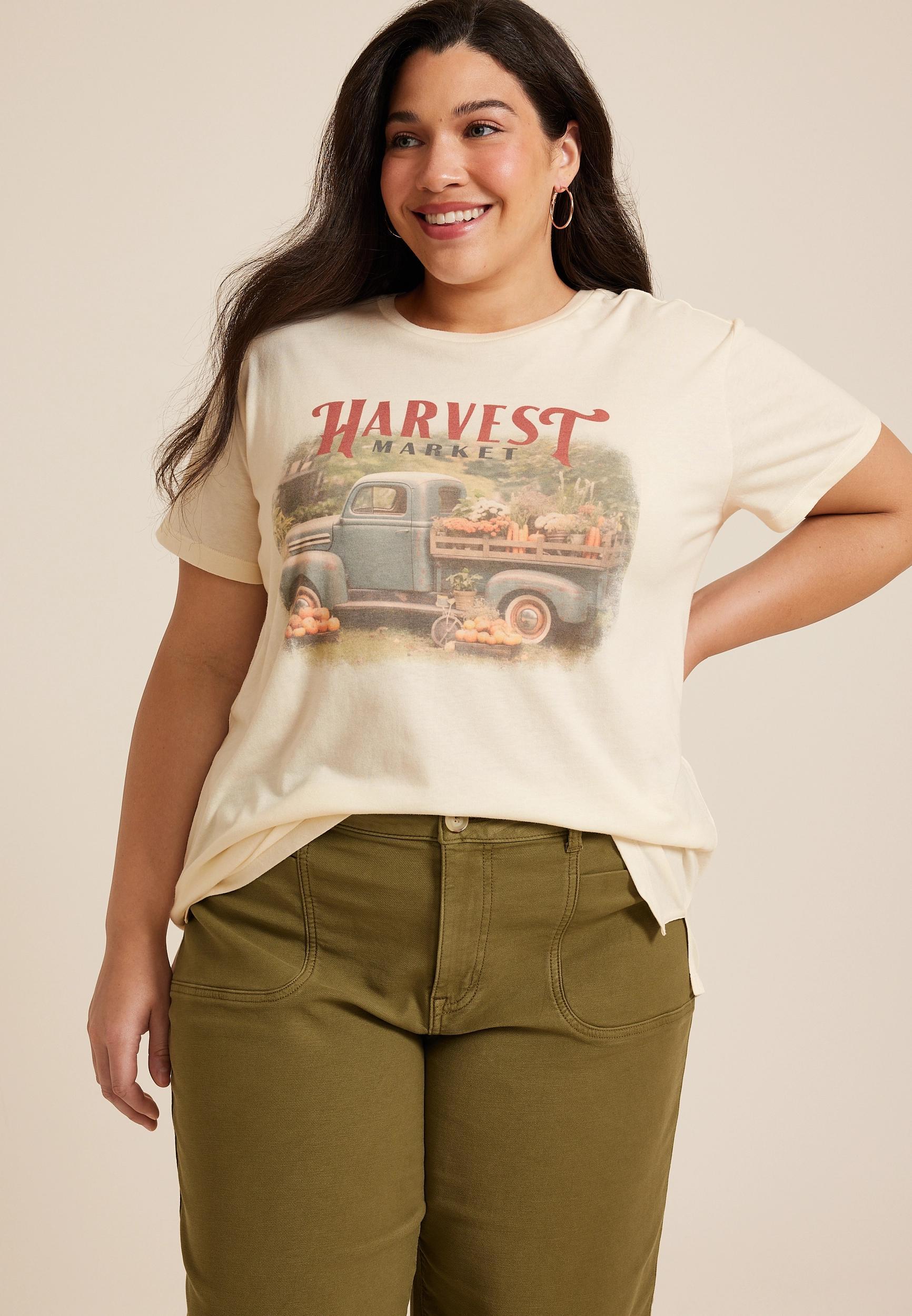 Maurices 3X Plus Size Womens Harvest Market Oversized Fit Graphic Tee Beige Product Image