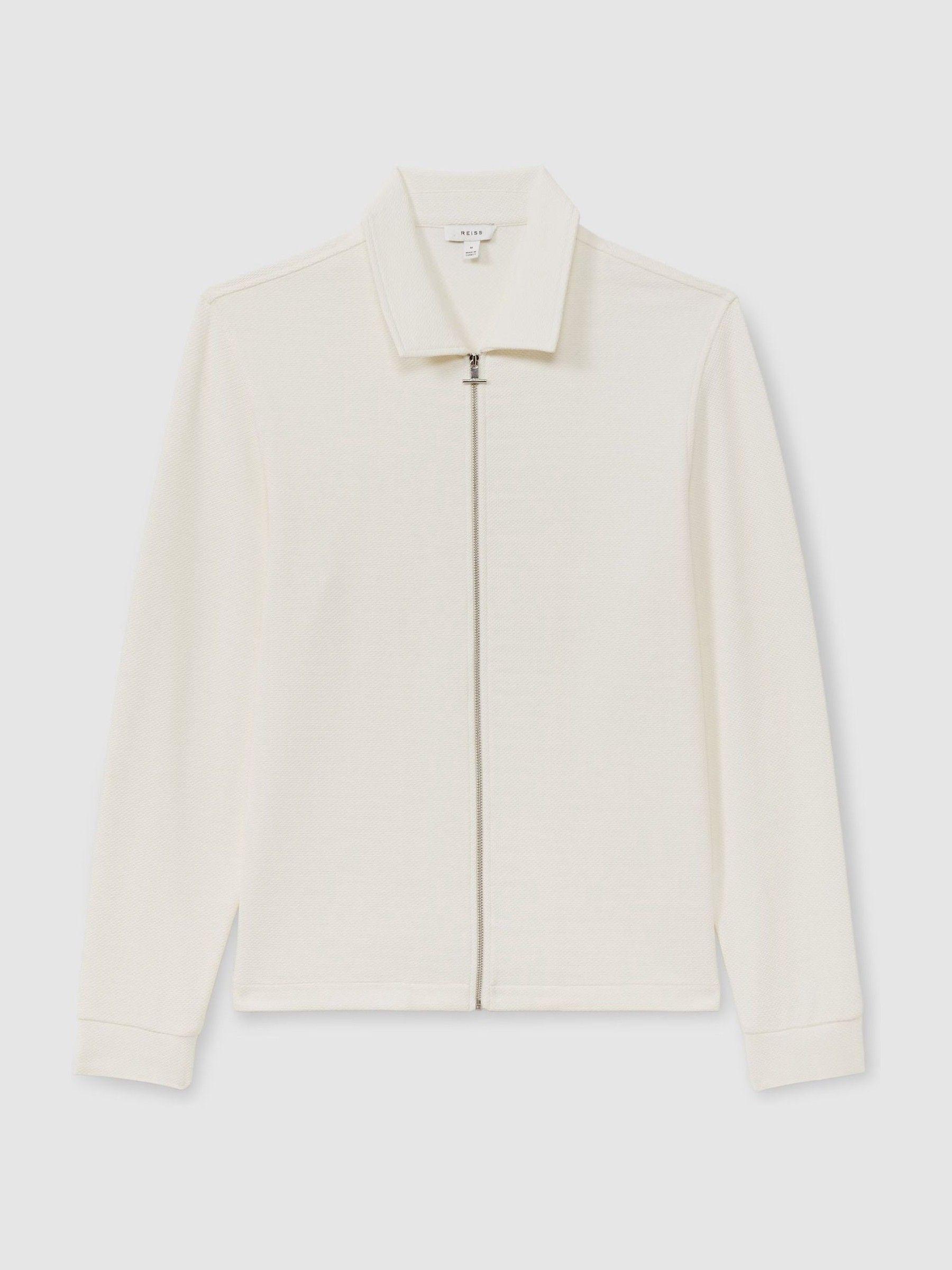 Textured Zip-Through Overshirt in Off White Product Image