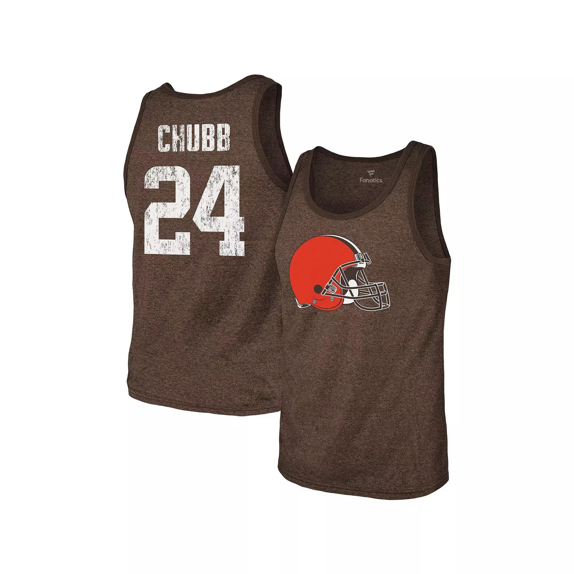 Men's Majestic Threads Nick Chubb Brown Cleveland Browns Name & Number Tri-Blend Tank Top, Size: XL Product Image