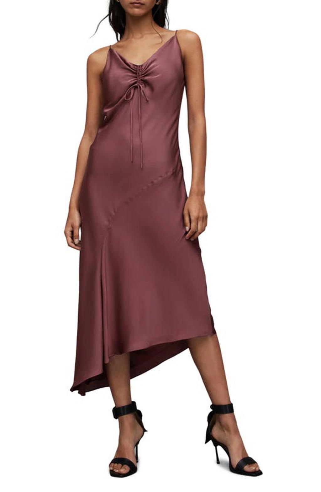 Alexia V-neck Drawstring Midi Slip Dress In Urban Mauve Purple Product Image