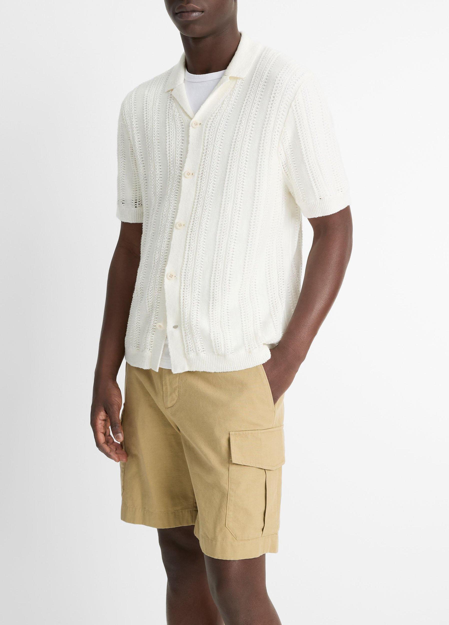 Cotton & Linen-Blend Crochet Cabana Shirt Product Image