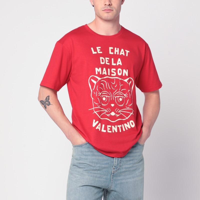 VALENTINO Graphic Print House Cat Crew Neck T-shirt In Red Product Image