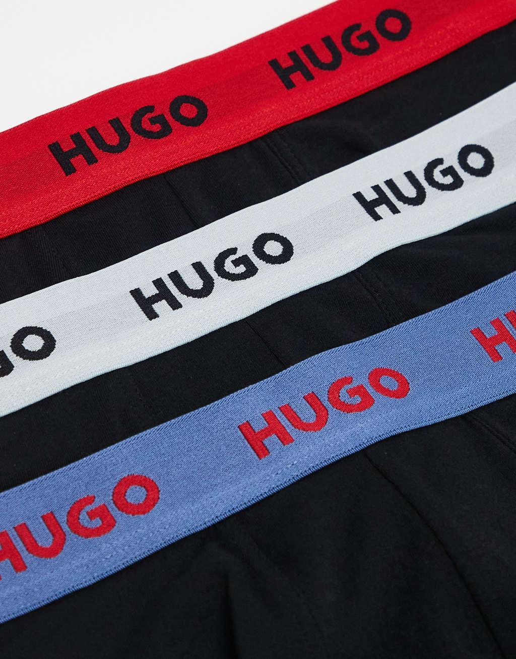 HUGO Bodywear 3-pack trunks in black with contrasting color logo waistbands Product Image