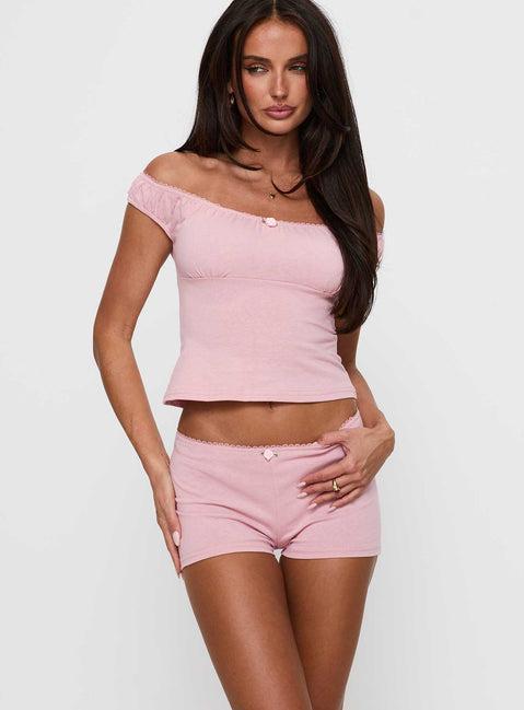 Drift Away Off The Shoulder Sleep Set Pink Product Image