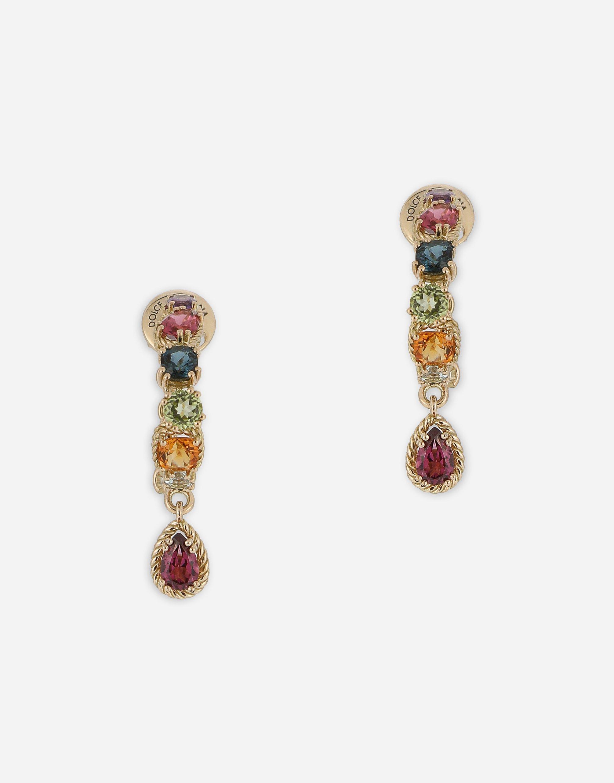 DOLCE & GABBANA 18 Kt Yellow Gold Pierced Earrings With Multicolor Fine Gemstones Product Image