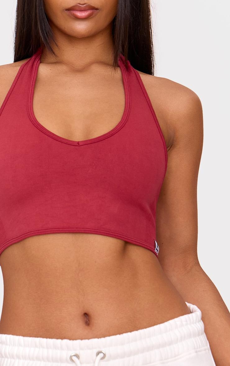 Dark Red Seamless Halter Gym Top Product Image