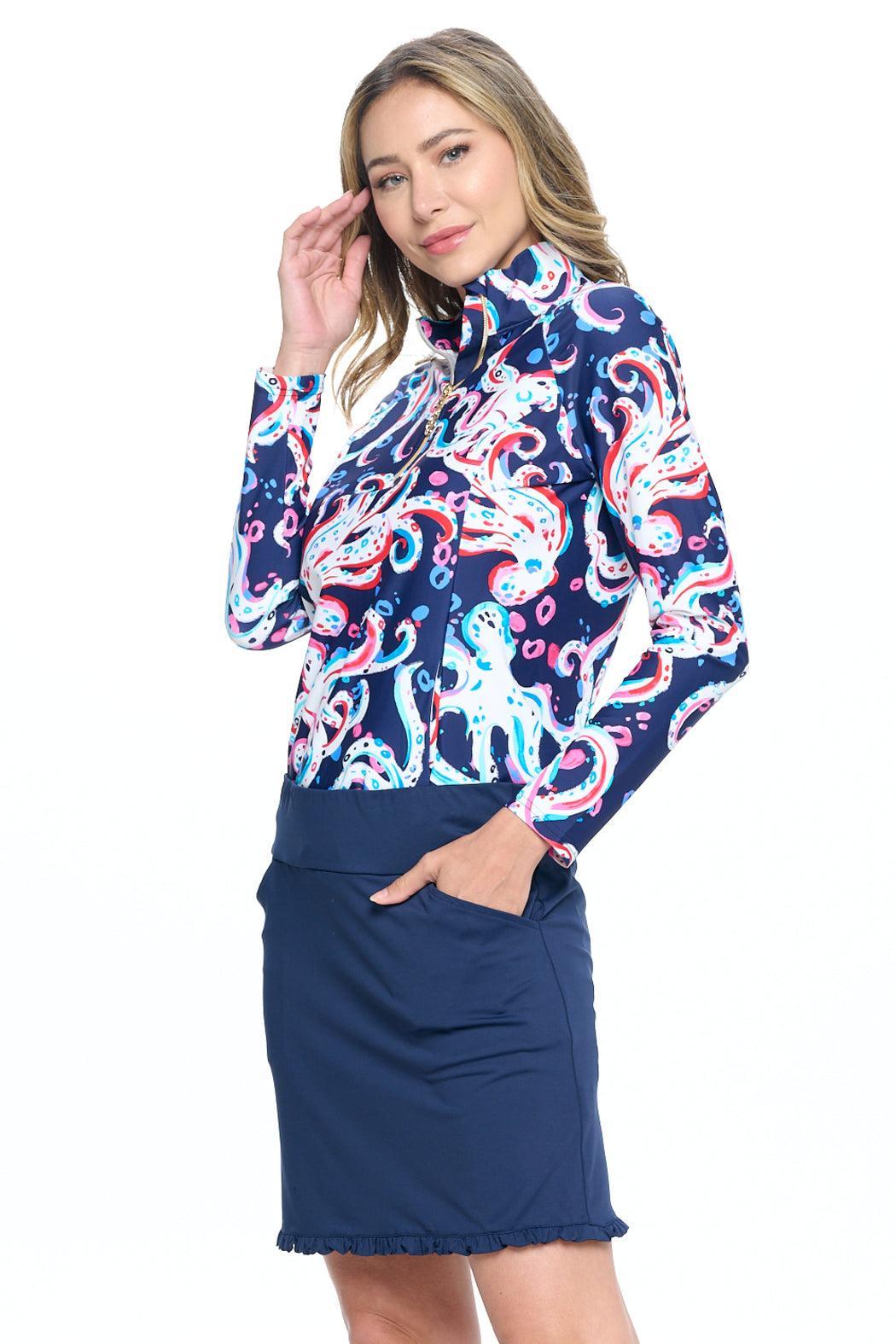 Navy Ruffle Hem Skort Product Image