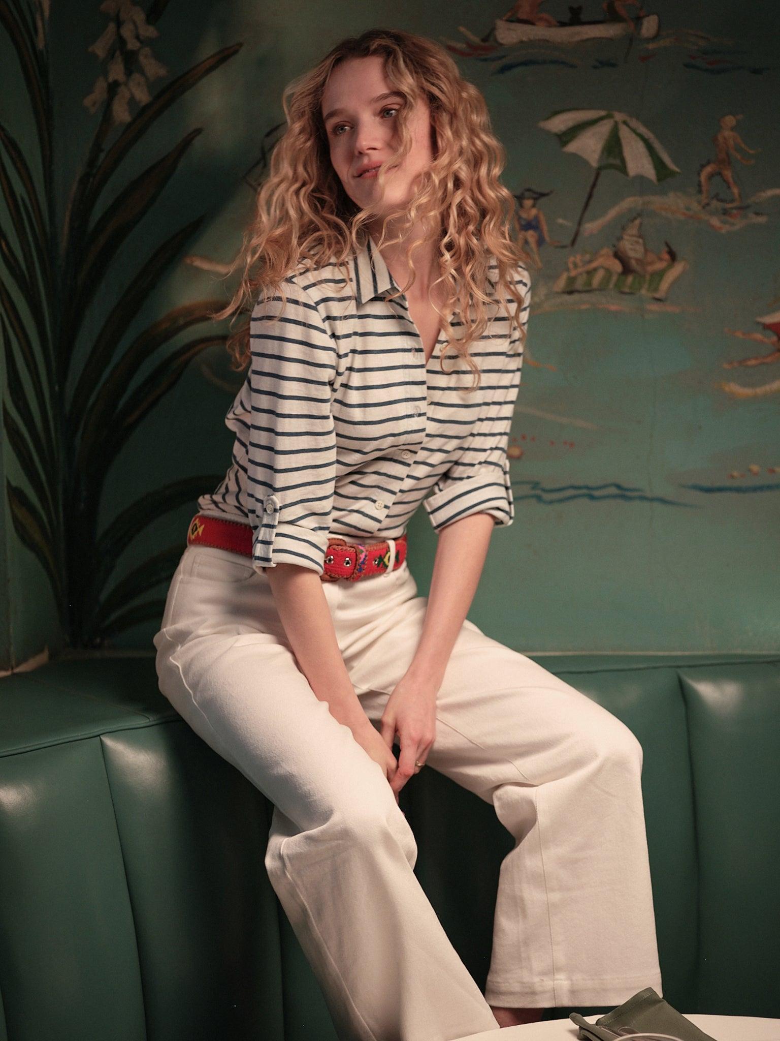 Avalon Indigo Knit Top in White/Navy Stripe Product Image