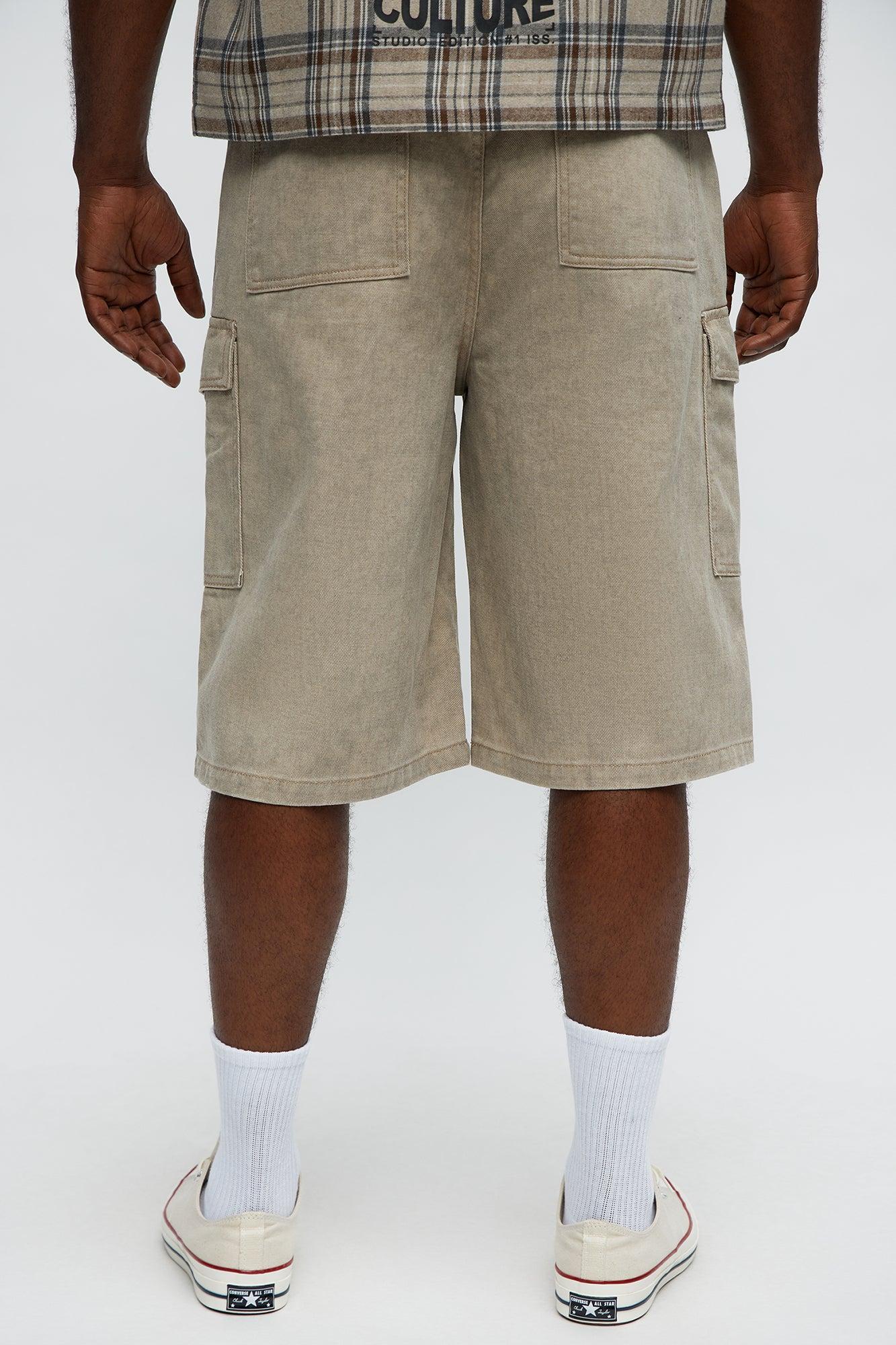 Long Cargo Relaxed Shorts - Khaki Male Product Image