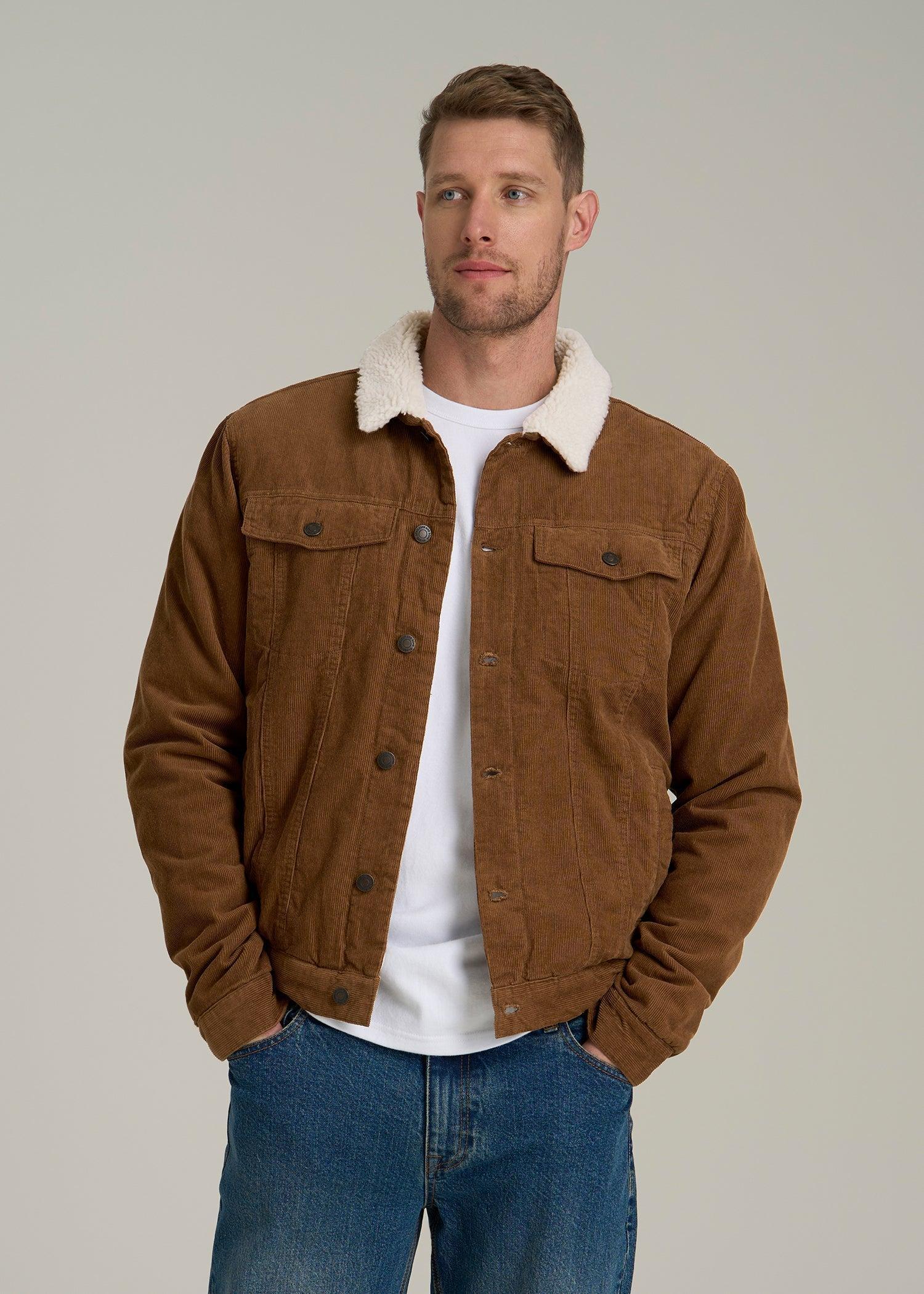 LJ&S Sherpa Corduroy Trucker Jacket for Tall Men in Tan Brown Male Product Image