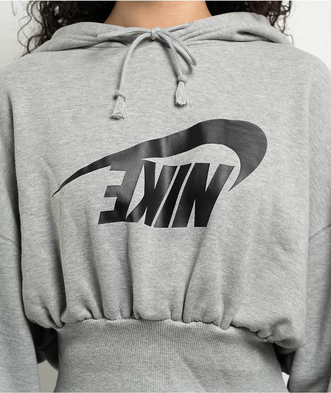 Nike Sportswear French Terry Heather Grey Oversized Crop Hoodie Product Image