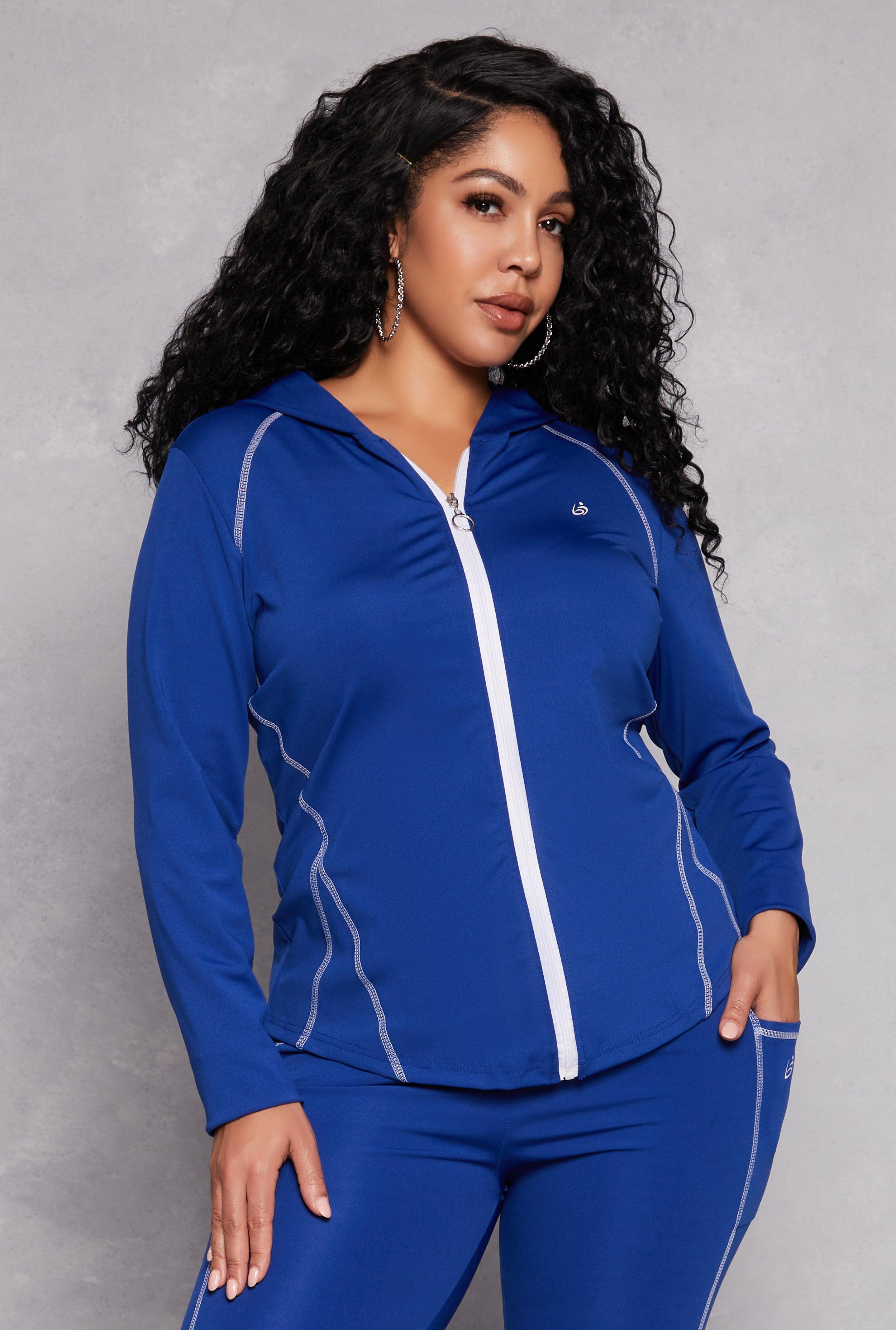 Womens Plus Size Decorative Stitch Hooded Track Jacket Product Image