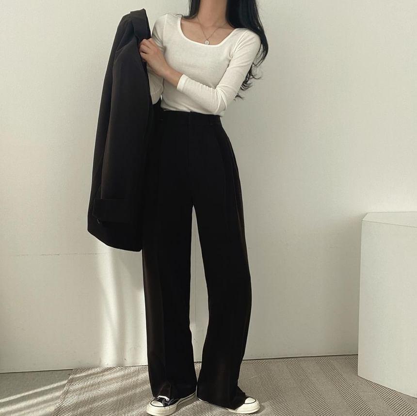 Plain Oversize Blazer / High-Waist Plain Straight-Cut Dress Pants Product Image