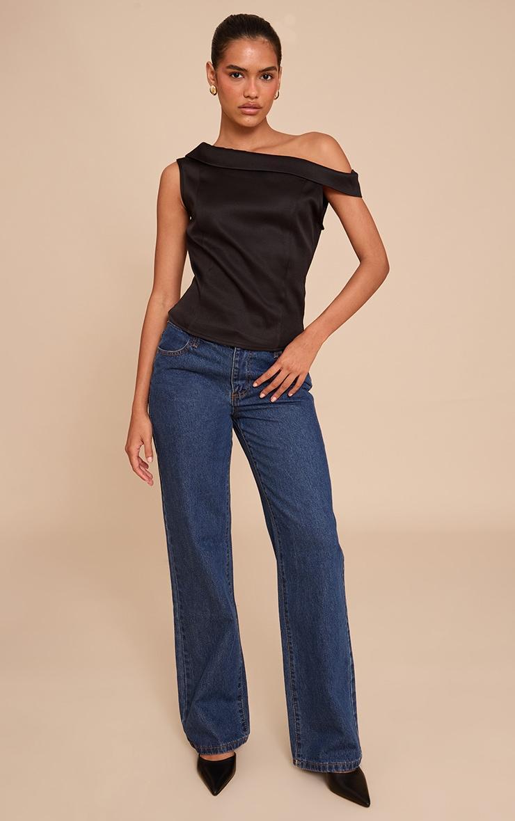 Black Asymmetric Fold Over Detail Top Product Image