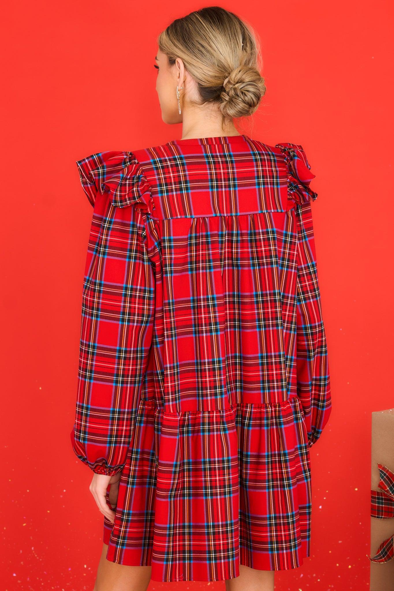 Aura Yuletide Elegance Red Plaid Dress Product Image